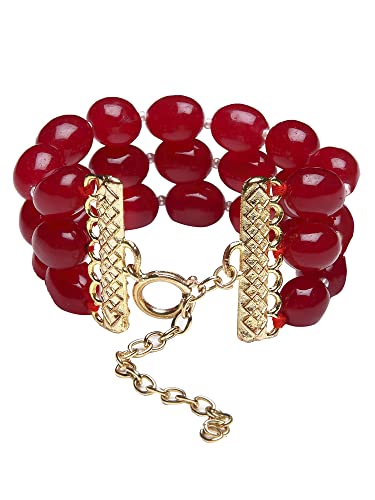 Image of Karatcart Glossy Finish Tumble Stone Studded Beaded Bracelet for Women