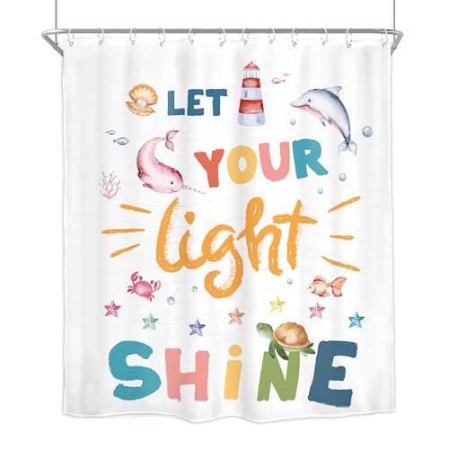 Homewelle Kids Quotes Shower Curtain Inspirational Cartoon Ocean Sea Animals Colorful Let You Light Shine Classical 60Wx72H Inch English Letter for Child Waterproof Polyester Fabric Bathroom Bathtub - Image 8