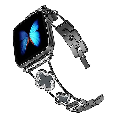 Image of Musk-MSKR Diamond Metal Bands Add Sparkle to Your Watch For Apple Watch Series 11 /10 /9 /8 /7 /6 /5 /4 /3 /2 /SE /Ultra Clover Simple and Stylish Compatible with 38mm40mm41mm42mm44mm45mm 46mm49mm Women's Wear
