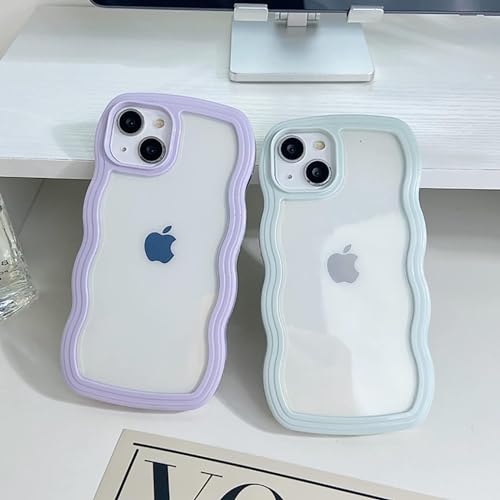 Image of COVERLY for iPhone 15 Case Transparent Curly Wave TPU Cover,Cute Crystal Clear Curve Edge Slim Fit Stylish, Korean,Translucent Soft Pretty Bumper Case Aesthetic Cover for Apple iPhone 15 (Pine Green)