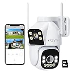 Cámara Vigilancia WiFi Exterior, Doble Lente con S...: 【2 in 1 Doble lente 】 Cámara de seguridad CAYVIS PTZ para vigilancia simultánea en exteriores con dos vistas multiángulo, con pantalla dividida en la misma pantalla. donde un dispositivo equivale a dos camara vigilancia (cámara domo + cámara tipo bal...