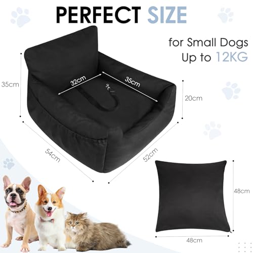 Ezvsevuo Hunde Autositz, 54x52x35cm - Hundesitz Auto Rückbank, Hundeautositz Hundesitz Kleine Hunde, Hundekorb Auto mit Abnehmbar Waschbar Hundekissen & Aufbewahrungstaschen, Schwarz