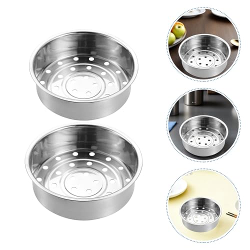 Angoily 2pcs Stainless Steel Steamer Basket Set, Rice Cooker Steaming Basket with Tray, Metal Food Steamer for Pot, Vegetable Rack for Family Gatherings Parties by Angoily - Used condition - Image 4