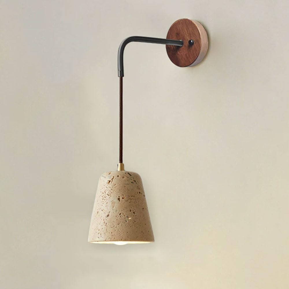 GUOGUOSM Modern Industrial Style Indoor Wall Sconce, 5.1in Natural Yellow Travertine Wall Light, E26 Light Source Stone Wall Lamp, Bedroom Dining Room Corridor Decorative Lighting Fixtures