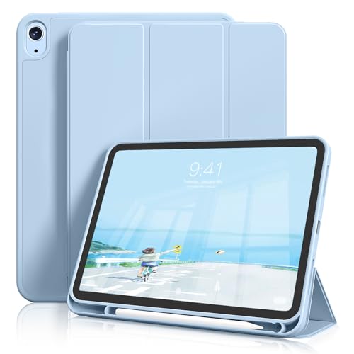 GKABXY Case for iPad (A16) 11th Gen 11 Inch 2025 & iPad 10th Generation 10.9 Inch 2022 with Pencil Holder,Smart Slim Tri-fold Stand Cover Soft TPU Back,Support Touch ID & Auto Wake/Sleep (Sky Blue)