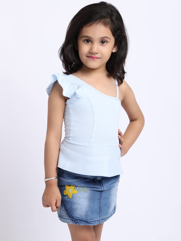 Image of ELEVANTO Crop top for Kids|One Side Off Shoulder Half Sleeve Crop top for Girls Crop top|Short Sleeve Summer Crop top for Girls-E19