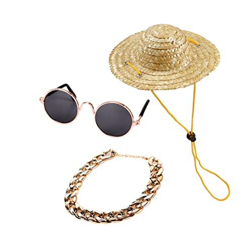 COLLBATH 3Pcs Fashion Pet Dog Cat Retro with Sunglasses and Gold Necklace Stylish Accessories for Dogs and Cats for Parties and Celebrations