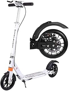 GTJF Kick Scooters Adult Teen Kick Scooter With Big Wheels And Disc Handbrake Foldable Dual Suspension Commute Scooter Height Adjustable - Supports 220lbs (Color : White)