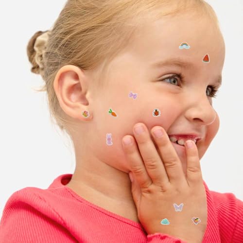 Image of koutey Stick On Earrings - Girls 3D Unicorn Sticker Earrings Self-Adhesive Glitter Craft Gem Stickers (Flower)