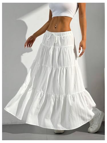 GORGLITTER Women's Plus Size Flowy Flared A Line Maxi Skirts Elegant Tiered Layer Boho Coquette Long Skirts4