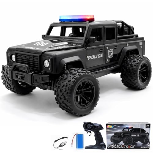 Image of Police Remote Control Car - Black | Toys for Boys & Girls | RC Car 4x4 | High-Speed RC Toy Car | LED Headlight | Police Siren | Sound Feature | Birthday Gift for Kids