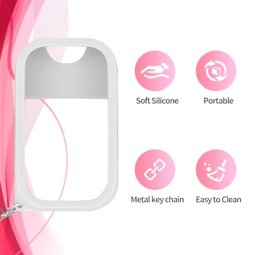 2PCS Silicone Case Compatible with Hand Sanitizer Spray, Protective Case with Keychain for Power Mist and Glow Mist 1.69fl.oz, Hand Sanitizer Spray Accessory (White & Pink)2