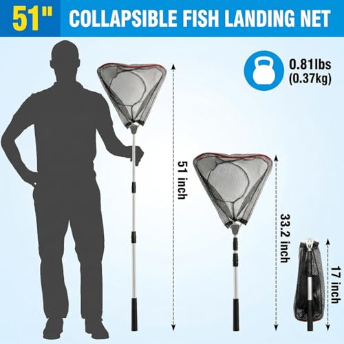 ZENFUN 2 Pack Red de Pesca con Mango Telescópico, Red de Nylon Plegable para Agua Salada y Dulce, Extensible a 51 pulgadas (Negro, Blanco) miniatura 2