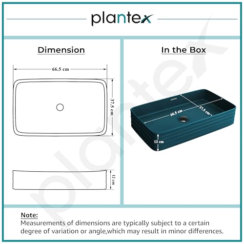 Image of Plantex Ceramic Designer Washbasin for Bathroom /Countertop Bathroom Basin /Rectangle Tabletop Wash Basin for Home /Office /Restaurant (Pine Blue - 26 x 15 x 5 Inch)