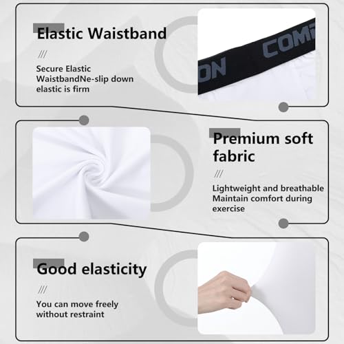 2Pack Basketball Leggings 3/4 One Leg Compression Tights Men Youth, Boys Compression Leggings Athletic Base Layer Pants for Sports Training Football Basketball (10-15 Years Old) White3