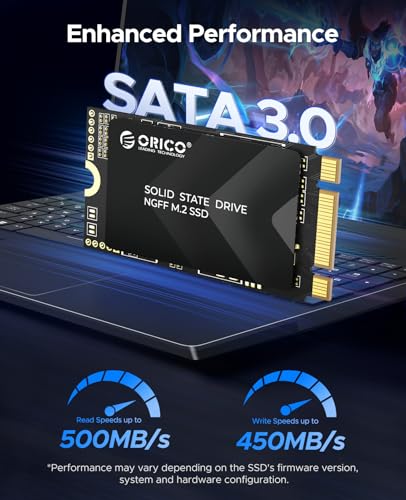 Image of ORICO 256GB M.2 2242 SATA SSD, Compact Internal Solid State Drive with TLC NAND Flash, Up to 500MB /s Read & 450MB /s Write Speeds, Compatible with Ultra-Thin Laptops, and Mini PCs - Y20M-2242
