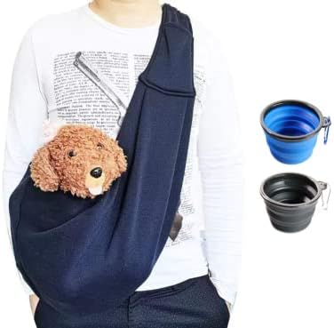 Small Dog Sling Cat Carrier Adjustable Strap Hands Free Reversible Pet Puppy Travel Bag Backpack,2 Folding Bowls
