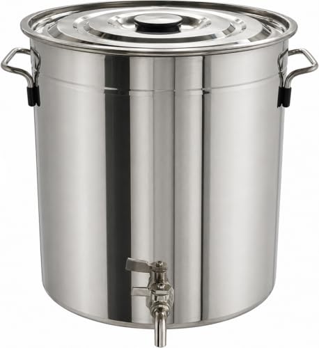 8.75 Gallons Stainless Steel Brewing Stock Pot with Spigot Spout + Lid Cover: 35 qt Kettle with Faucet Drain Valve Tap to Pour