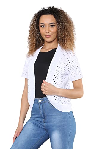Loxdonz Women's Classic Short Sleeve Cardigans Open Front Sweater Jackets Short Shrug For Dresses Large White #TOP6