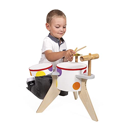 Batería de madera Janod Confetti con 4 percusiones para niños a partir de 3 años 6