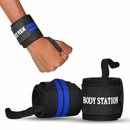 Image of Bodystation Pro Weightlifting Wrist Wraps with Thumb Loop | Adjustable Gym Wrist Support for Men & Women - Powerlifting, Crossfit, Strength Training & Pain Relief