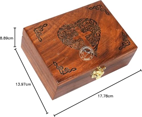 Image of Rosewood Handmade Wooden Jewelry Box - Celtic Heart Engraved Keepsake Storage Organizer | Handcarved Wooden Urn for Women & Men | Decorative Jewellery Gift Box (7 inchx5.5 inchx3.5 inch)