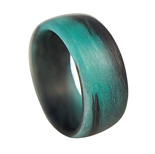 Handmade Ring Band - Men's or Women's Carbon Fiber Teal Marbled Glow Ring, Matte Finish, Glow-in-the-Dark, Durable, Scratch Resistant, Waterproof, Sizes 4-16, Custom Band Widths