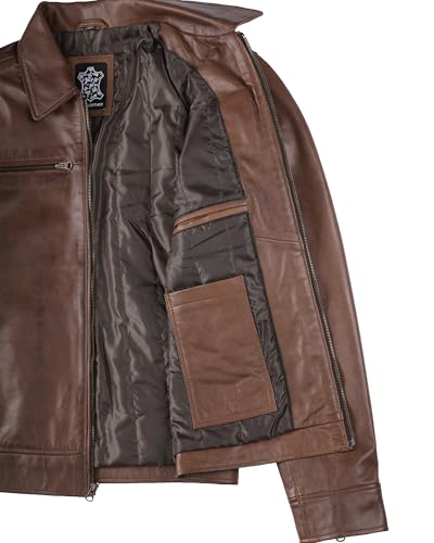 Image of Blingsoul Vintage Real Lambskin Leather Jacket For Mens - Moto Style Classic Shirt Collar Leather Jacket Men
