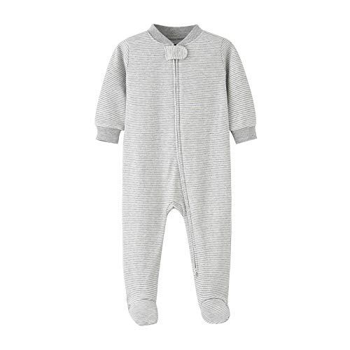 Baby Boys Girls Footed Pajamas Cotton Long Sleeve Printing Stripes 2 Way Zipper Romper Jumpsuit 0-12 Months (Flecking Gray/Stripes, 0-3 Months)