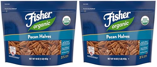 Fisher Organic Pecans Halves 16 oz (Pack of 2), USDA Certified Or...