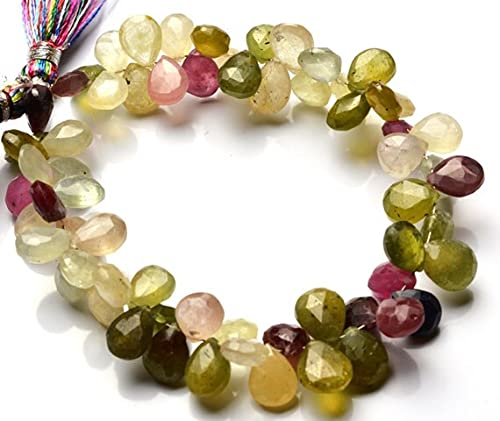Perles saphir multicolore naturel poire facettée briolette 9x7mm pour fabrication de bijoux DIY