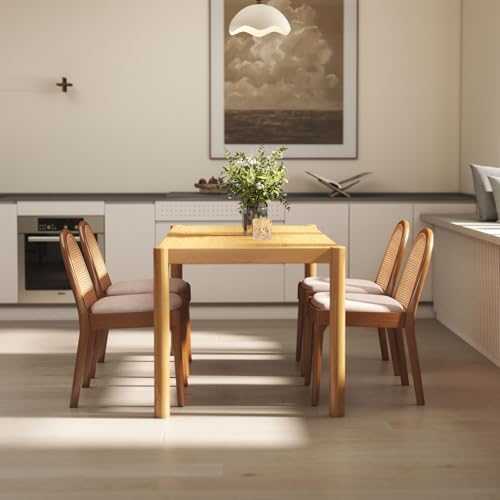 Image of LukeAlon Modern Wooden Dining Table for 4 to 6 People, 64 inch Large Kitchen Long Table with Wood Legs Mid Century Rectangular Dinner Tables for Home Dining Room Restaurant, Natural
