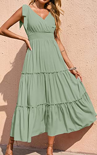 Image of PRETTYGARDEN Women's Cross Neck Summer Sleeveless Tiered Maxi Dress Beach Tie Strap Smocked Long Dresses Pleated Sundress