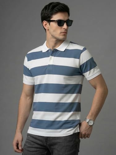 Image of XENOVAURBAN Polo t Shirt for Man | Striped Pattern Mens Cotton Polo Neck T-Shirt with Collar | Regular fit | Breathable and Soft - Polo-Striped-P