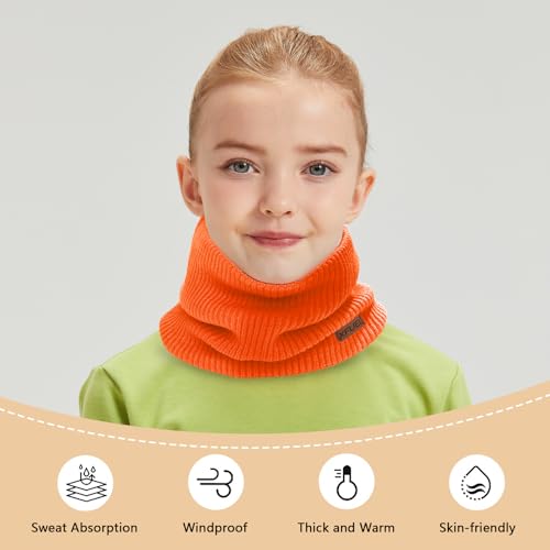 Kids Neck Warmer, 2 Pack, Knitted Winter Neck Gaiter, Fleece Lined Infinity Scarf for Boys Girls4