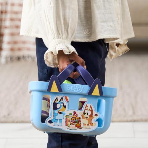 Image of Bluey Shopping Basket, 9 Grocery Accessories, Toddler Pretend Play