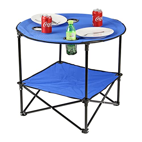 Taylor & Brown Blue Lightweight Folding Camping Table - Portable Tables with Cup Holder and Bag Perfect for Camping, Festivals, Garden, Caravan Trips, Fishing, Beach and BBQs, Blue - Camping Table