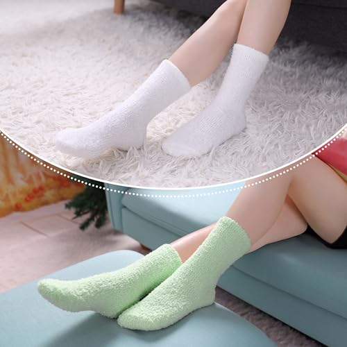 Image of LINEMIN Womens Fuzzy Socks Cozy Fluffy Winter Warm Slipper Socks Microfiber Soft Home Sleeping Socks
