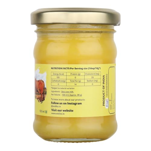 Image of Vediko Origins A2 Gir Cow Ghee | Traditional Bilona Method | Curd-Churned & Firewood-Cooked | Grass-Fed Desi Gir Cows | Danedar, Ayurvedic, Lactose-Free Ghee (100ml)