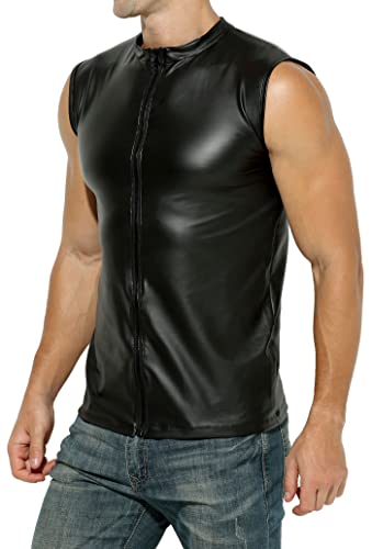 Manview Latex ähnliches Herren Top - Kunstleder Top mit Reissverschluss (DE/NL/SE/PL, Alphanumerisch, M, Regular, Regular)