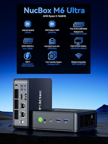 GMKtec M6 Ultra Gaming Mini-PC Ryzen 7640HS (Upgrade von 6600H/6800U), 32GB DDR5 RAM 512GB SSD, Dual NIC LAN 2.5GbE Desktop-PC für Büro & Zuhause, Triple 4K Display, WiFi 6, USB4, BT 5.2, DP, HDMI 2.0