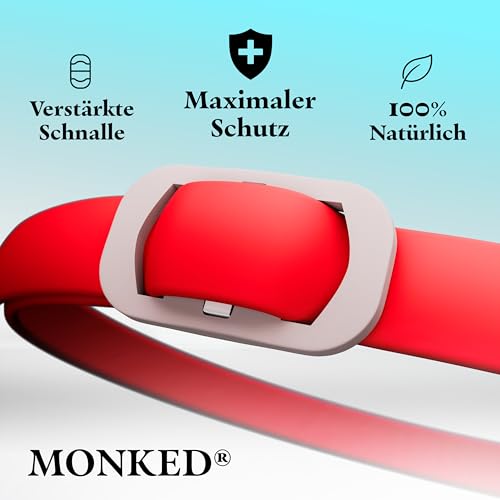 Monked | Natürliches Halsband für Hunde ohne Chemie | Bis zu 8 Monate Schutz | Anti-Zecken & Flohschutz | Verstellbar für alle Größen | Langzeit Zeckenschutz (Rot, Universal)