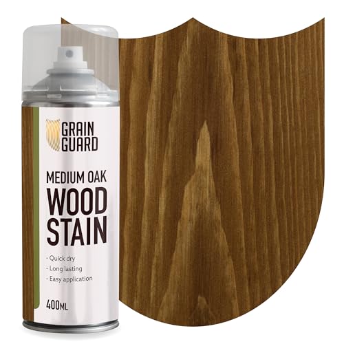 GRAIN GUARD Wood Stain Aerosol | Medium Oak | Water Based Stain| Easy Spray Application | Quick Dry | 400ml