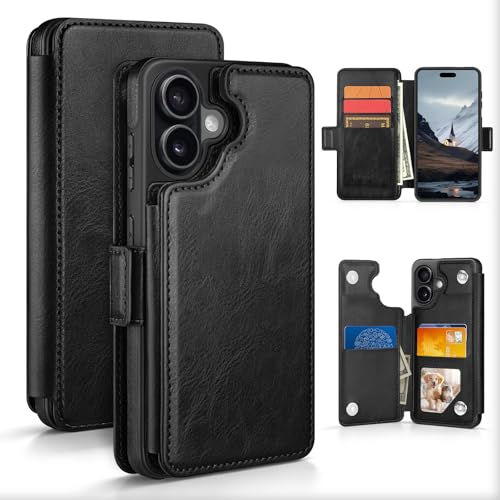 Étui portefeuille iPhone 17 en cuir noir avec protection intégrale chic