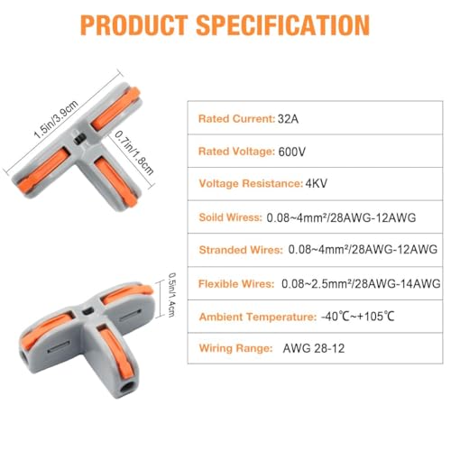 Image of XELYTON Wire Clip Connector, Universal Connection Terminals, Circuit Inline Splices Electric Connectors, Quick Connect & Freely Assemble Electrical Splicing Kit for Compact (T Type 3 Way, 5)