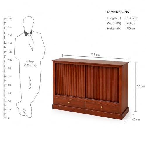 Image of The Attic Velora Cabinet, Solid Wood, Honey Finish, Kitchen and Living Room Storage
