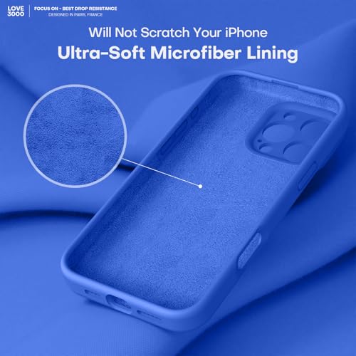 Image of LOVE 3000 Designed for iPhone 16 Pro Case, Premium Silicone with [Soft Anti-Scratch Microfiber Lining] Shockproof Protective Phone Case for Men Women Girls 6.3 inch, Klein Blue