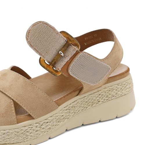 Image of UBFEN Womens Espadrille Platform Sandals Low Wedge Heel - Orthopedic Arch Support, Cushion Insole, Comfortable Dressy Buckle Sandals for Walking and Vacation