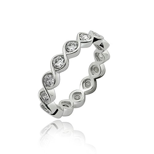 Diamonbliss Platinum Plated Sterling Silver Cubic Zirconia Twisted Bezel Set Eternity Band Ring- Size 8