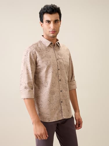 Image of Parx Men Slim Fit Print Pattern Pure Cotton Semi Cutaway Collar Full Sleeve Casual Shirt